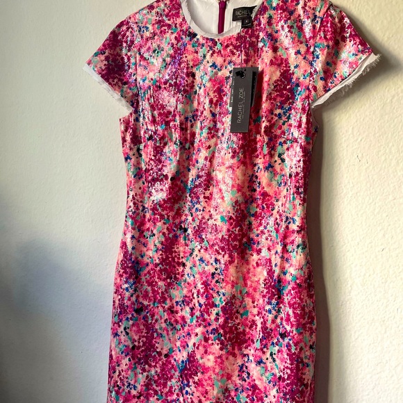 RACHEL ZOE “Lili” Pink Sequin Chiffon-trimmed Crepe Mini Dress - Picture 11 of 12